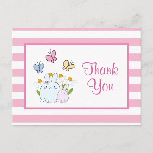 Carte Postale Merci à la fête des lapins mignons, papillons et f (Devant)