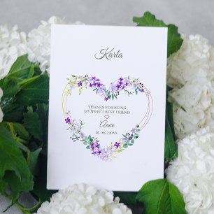 Carte Postale Merci à vos meilleurs amis Floral Heart in Purple