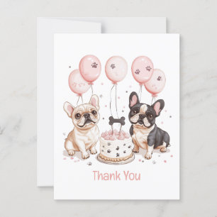 Carte Postale Merci Anniversaire Bouledogues Français Gâteau d'a