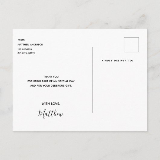 Carte Postale Merci anniversaire jalon noir or (Dos)