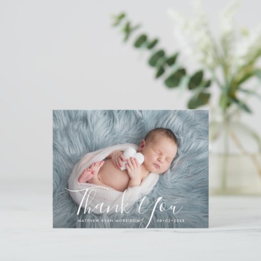 Carte Postale MERCI | annonce de naissance de script en lettres (Debout devant)