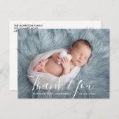 Carte Postale MERCI | annonce de naissance de script en lettres (Devant / Derrière)