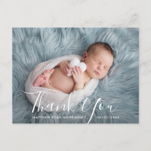 Carte Postale MERCI annonce de naissance de script en lettres