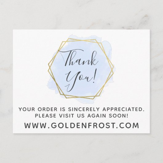 Carte Postale Merci Aquarelle bleu clair et Geo Or moderne (Devant)