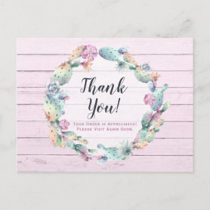 Carte Postale Merci Aquarelle Succulent Cactus Bois rustique