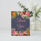 Carte Postale Merci, arrière - plan fleuri coloré (Debout devant)