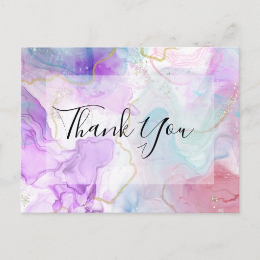 Carte Postale Merci aux couleurs fluides Violet, Vert, Rose (Devant)