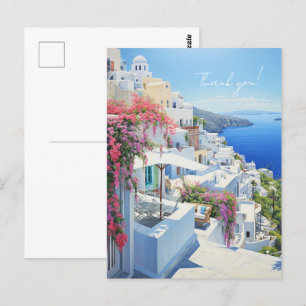 Carte postale « Merci » avec vue sur Santorin