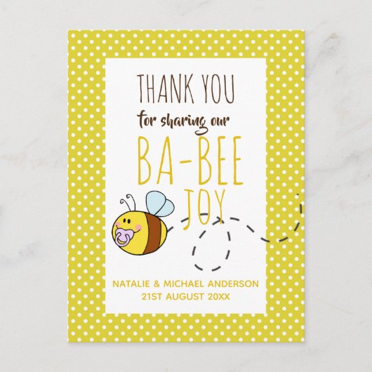 Carte Postale Merci BA-BEE Baby shower Polkadot jaune (Devant)