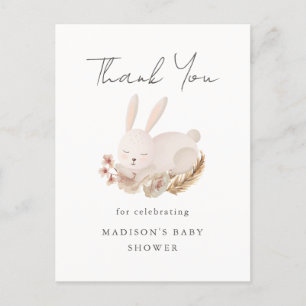 Carte Postale Merci baby shower avec lapin dormant mignon
