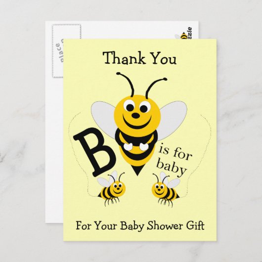 Carte Postale Merci Baby shower Bee Design (Devant / Derrière)