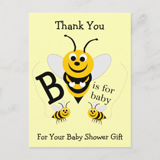 Carte Postale Merci Baby shower Bee Design (Devant)