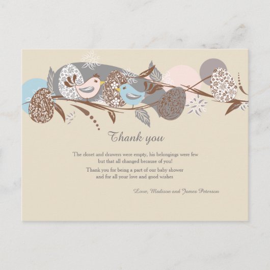 Carte postale Merci Baby shower couple Chicks (Devant)