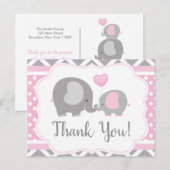 Carte postale Merci Baby shower Eléphant fille (Devant / Derrière)