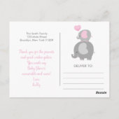 Carte postale Merci Baby shower Eléphant fille (Dos)