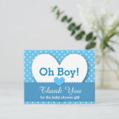 Carte Postale MERCI baby shower Polka Dot V08 BLEU (Debout devant)