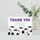Carte postale Merci balle de soccer violet (Debout devant)