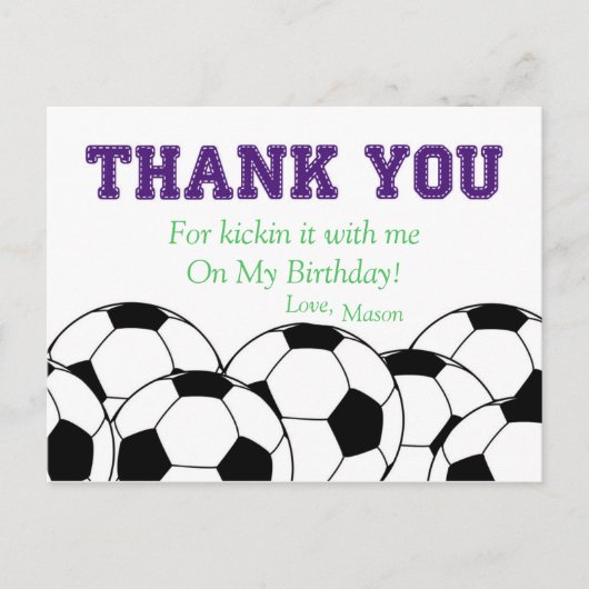 Carte postale Merci balle de soccer violet (Devant)