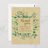 Carte Postale Merci Baptême Rustique Botanique Feuilles (Devant / Derrière)
