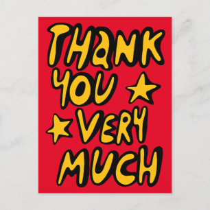 Carte Postale MERCI BEAUCOUP Bubble Letters Jaune Rouge