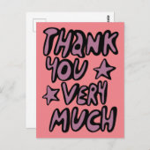 Carte Postale MERCI BEAUCOUP Bubble Letters Rose Violet (Devant / Derrière)