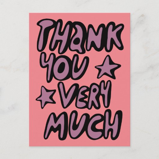 Carte Postale MERCI BEAUCOUP Bubble Letters Violet Rose (Devant)