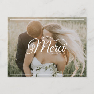 Carte Postale Merci Beaucoup Écriture Moderne Photo Mariage