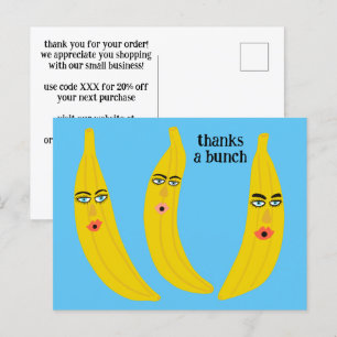 Carte Postale MERCI BEAUCOUP Funny Bananas COMMANDE MERCI QR