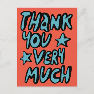 Carte Postale MERCI BEAUCOUP Lettres bulles Bleu Orange