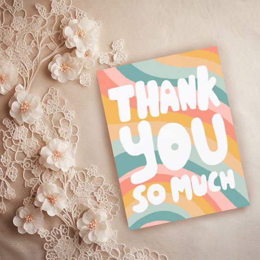 Carte Postale MERCI BEAUCOUP Pastel Rainbow Stripes PERSONNALISÉ