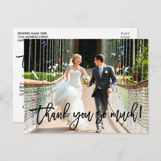 Carte Postale Merci beaucoup pour un mariage en écriture Modern (Devant / Derrière)