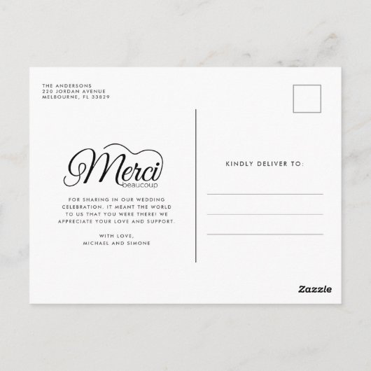 Carte Postale Merci Beaucoup White Script Mariage photo moderne (Dos)