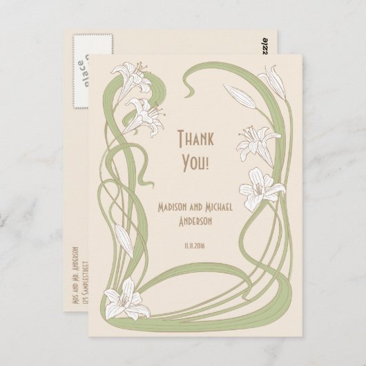 Carte Postale Merci blanc Lilies (Devant / Derrière)