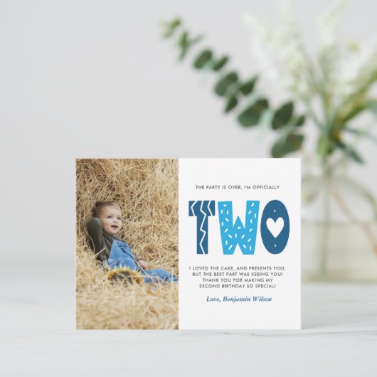 Carte postale Merci bleu 2e anniversaire (Debout devant)