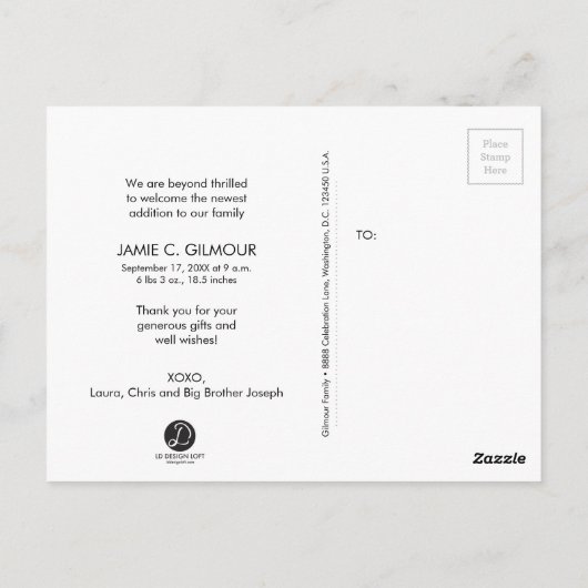 Carte Postale Merci bleu 2e Faire-part bébé bébé bébé garçon (Dos)