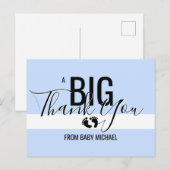 Carte Postale MERCI Bleu Blanc Pieds JEUNE Baby shower (Devant / Derrière)
