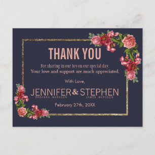Carte postale Merci bleu bleu rose floral
