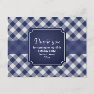 Carte Postale Merci bleu En vichy Motif géométrique