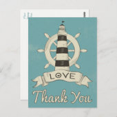 Carte Postale Merci bleu marine Phare et Ancre de navire (Devant / Derrière)