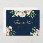 Carte postale Merci bleu or bleu marine (Devant / Derrière)