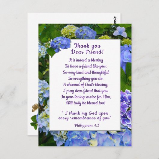 Carte Postale Merci Blue Hydrangea (Devant / Derrière)