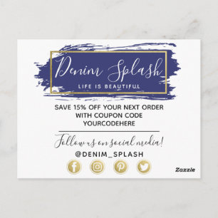 Carte Postale Merci Blue Paint Stroke & Modern Gold Geo