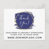 Carte Postale Merci Blue Paint Stroke & Modern Gold Geo (Devant)