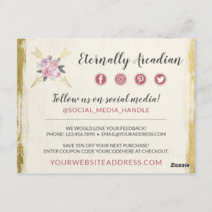 Carte Postale Merci Bohème Flore Flèches Flexible Or