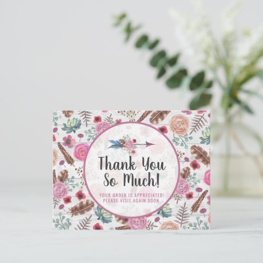 Carte Postale Merci Boho Chic Rustique Flèche Flore (Debout devant)