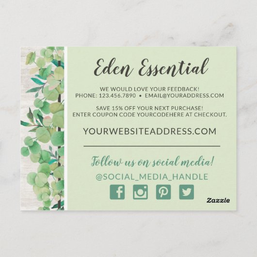 Carte Postale Merci Botanique Verdure Eucalyptus & Bois (Dos)