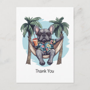Carte Postale Merci Bouledogue Français En Chemise Hawaïenne
