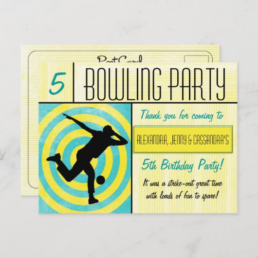 Carte postale Merci Bowling Party - Noms multiples (Devant / Derrière)