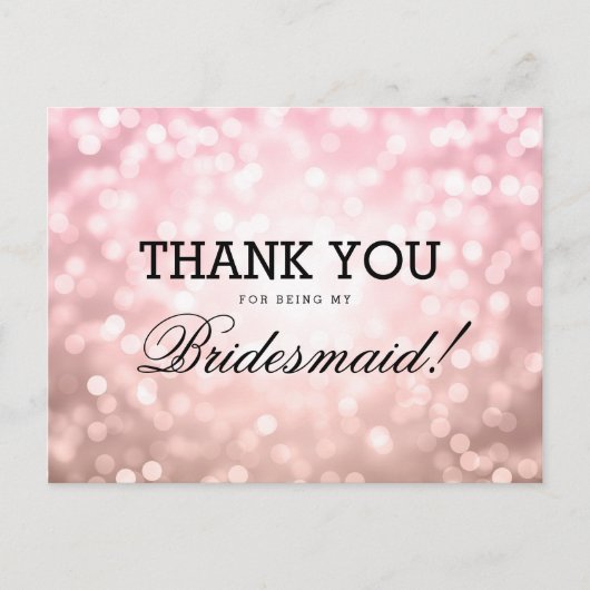 Carte Postale Merci Bridesmaid Rose rose pâle lumières (Devant)