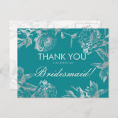 Carte Postale Merci Bridesmaid Silver Turquoise Floral simple (Devant / Derrière)